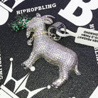GOAT Eating Weed CZ Hip Hop Bling Bling Pendant White Gold HipHopBling