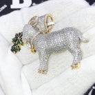GOAT Eating Weed CZ Hip Hop Bling Bling Pendant Yellow Gold HipHopBling