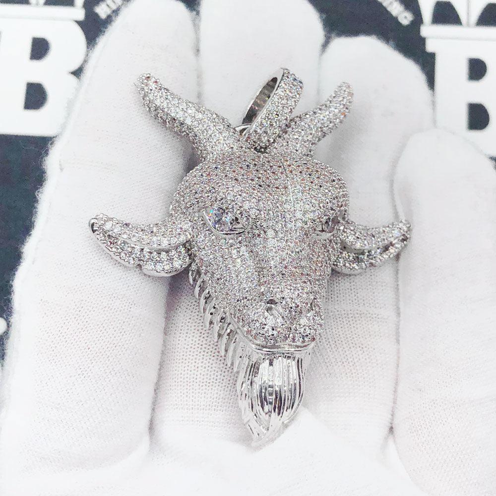 GOAT Face Iced Out Hip Hop Pendant White Gold HipHopBling