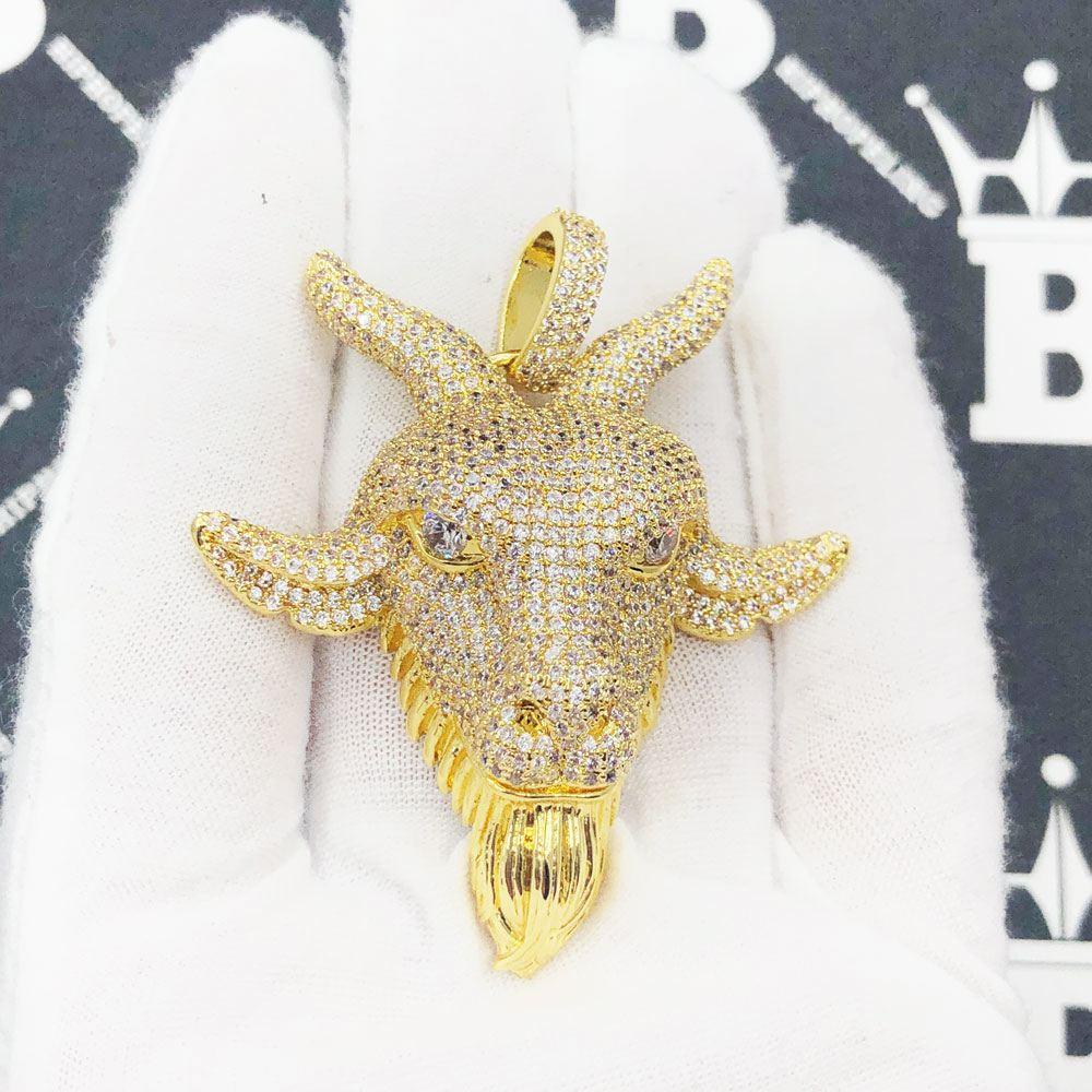 GOAT Face Iced Out Hip Hop Pendant Yellow Gold HipHopBling