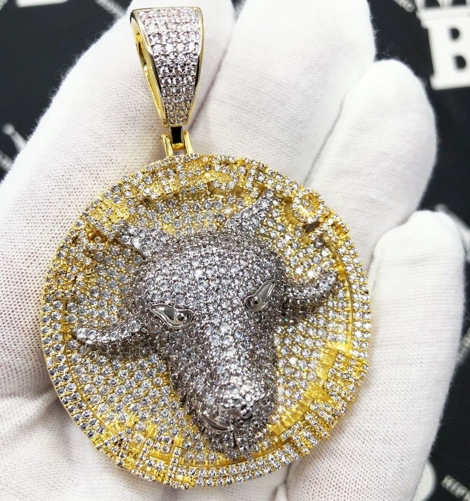 GOAT Greatest of all Time Circle CZ Iced Out Pendant Yellow Gold HipHopBling