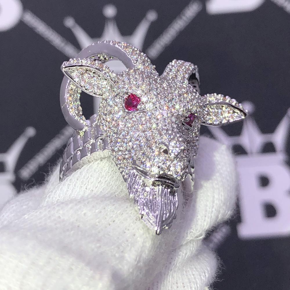 GOAT Iced Out Hip Hop Bling Ring White Gold 7 HipHopBling
