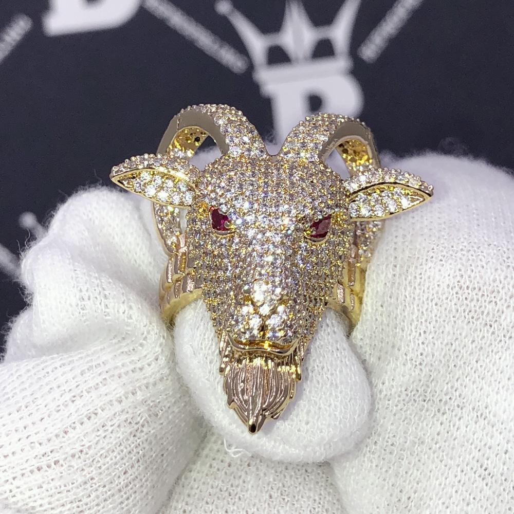 GOAT Iced Out Hip Hop Bling Ring Yellow Gold 7 HipHopBling