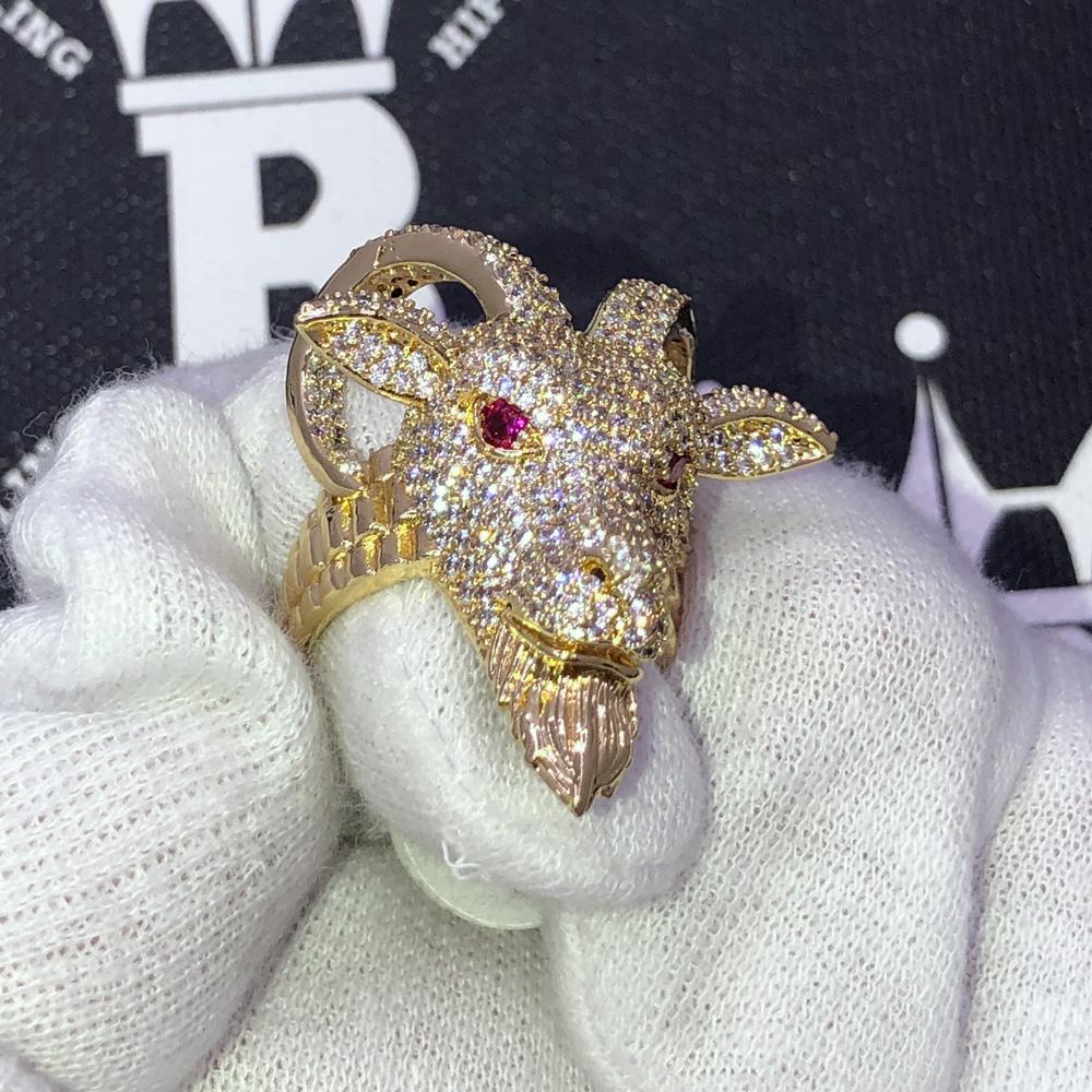 GOAT Iced Out Hip Hop Bling Ring Yellow Gold 7 HipHopBling