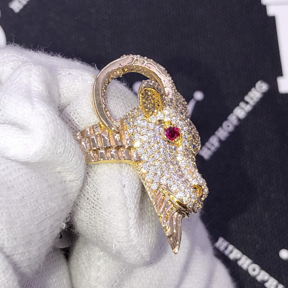GOAT Iced Out Hip Hop Bling Ring Yellow Gold 7 HipHopBling