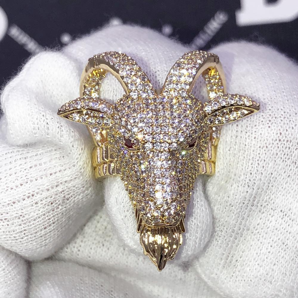 GOAT Iced Out Hip Hop Bling Ring Yellow Gold 7 HipHopBling