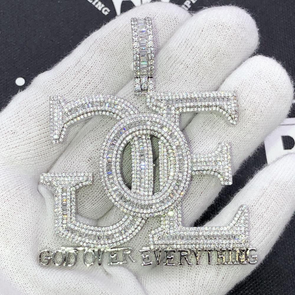 GOE God Over Everything CZ Iced Out Pendant White Gold HipHopBling