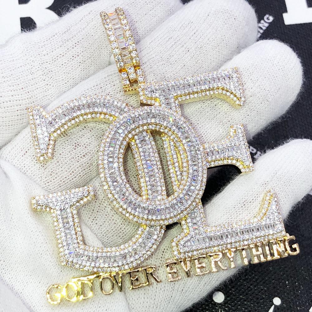 GOE God Over Everything CZ Iced Out Pendant Yellow Gold HipHopBling