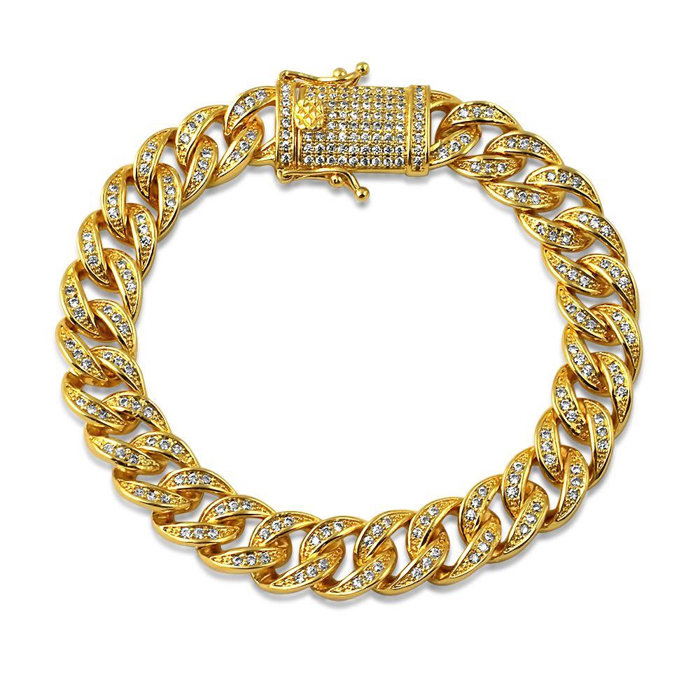 Gold 10MM Miami Cuban CZ Bling Ice Lock Bracelet 7" HipHopBling