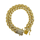 Gold 12MM Miami Cuban CZ Bling Ice Lock Bracelet 7" HipHopBling