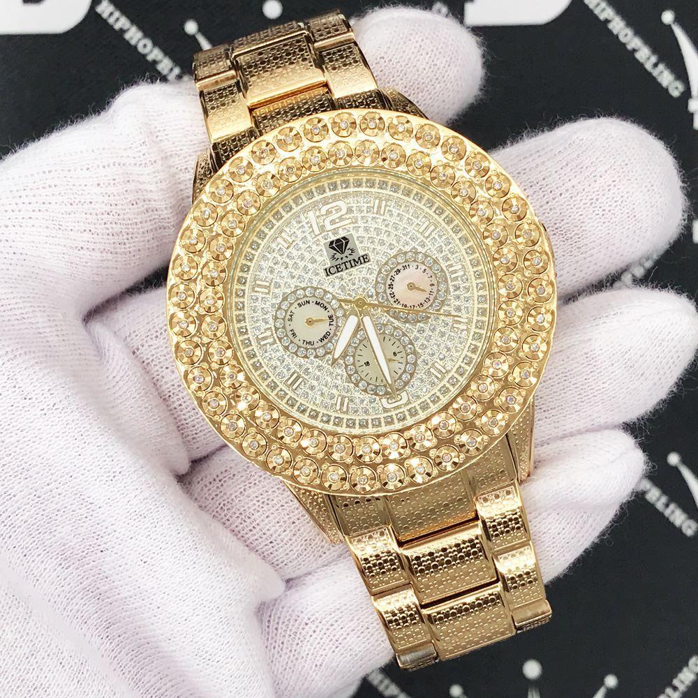 Gold 2 Row .50 Carat Diamond Hip Hop Watch HipHopBling