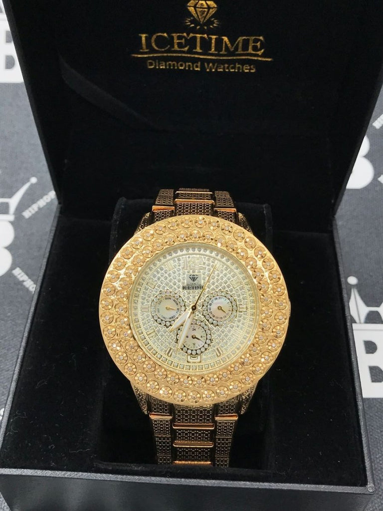 Gold 2 Row .50 Carat Diamond Hip Hop Watch HipHopBling