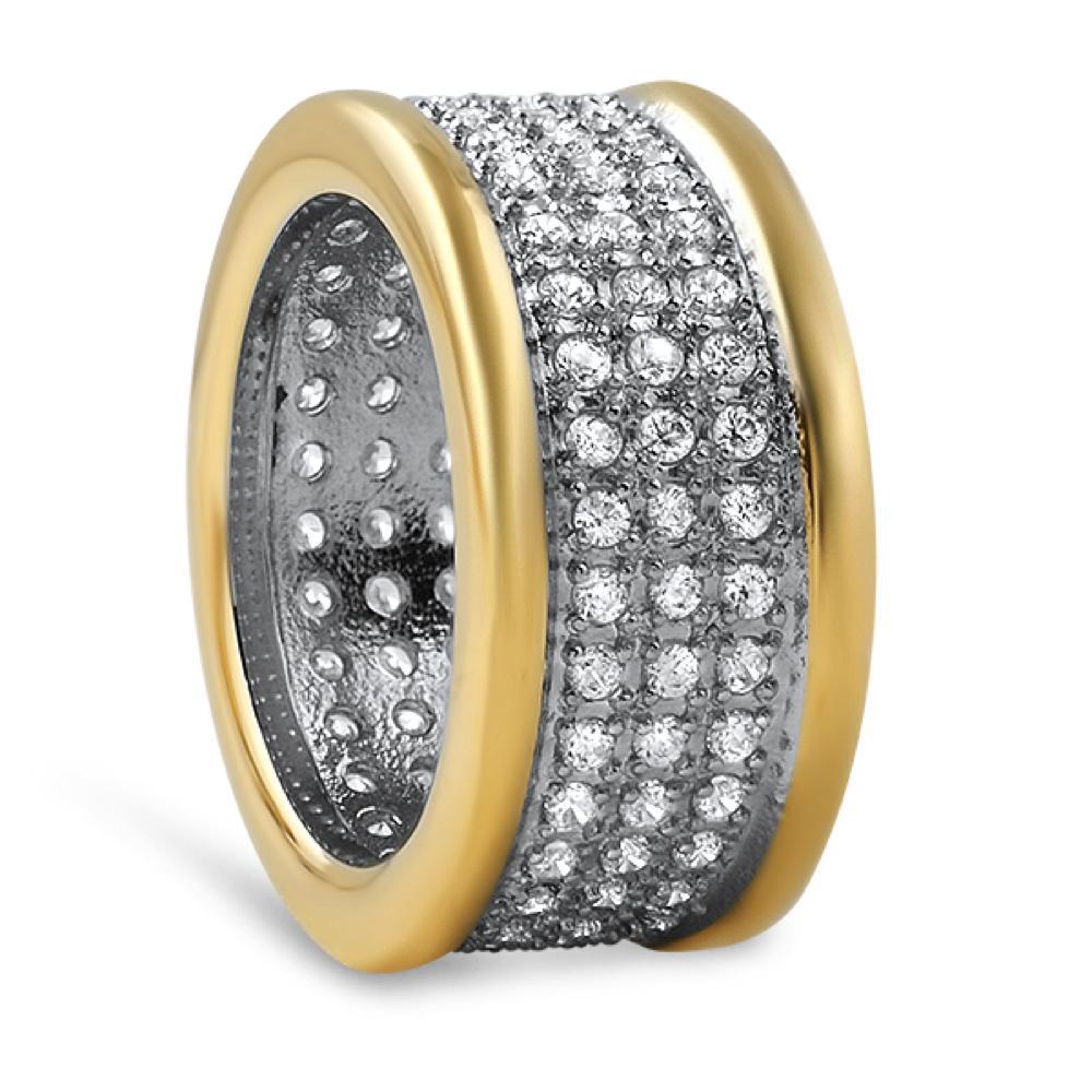 Gold 360 Eternity CZ Micro Pave Bling Bling Ring Steel 7 HipHopBling