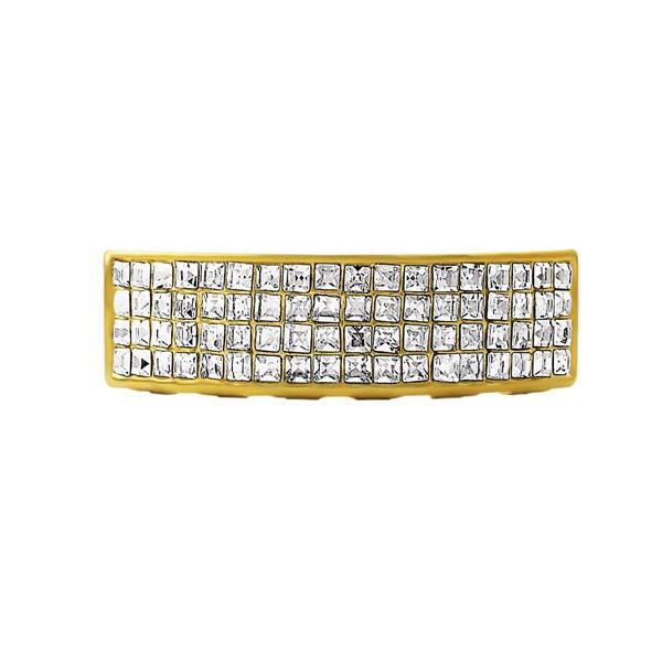 Gold 4 Row Princess Cut Grillz Bottom HipHopBling