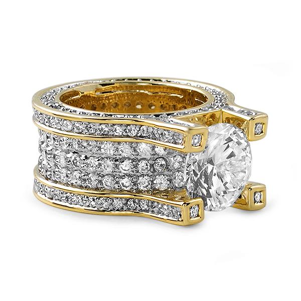 Gold .925 Silver Baller Solitaire Eternity Ring 7 HipHopBling