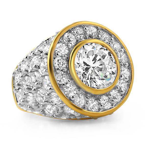 Gold .925 Silver Centerstone CZ Iced Out Ring 7 HipHopBling