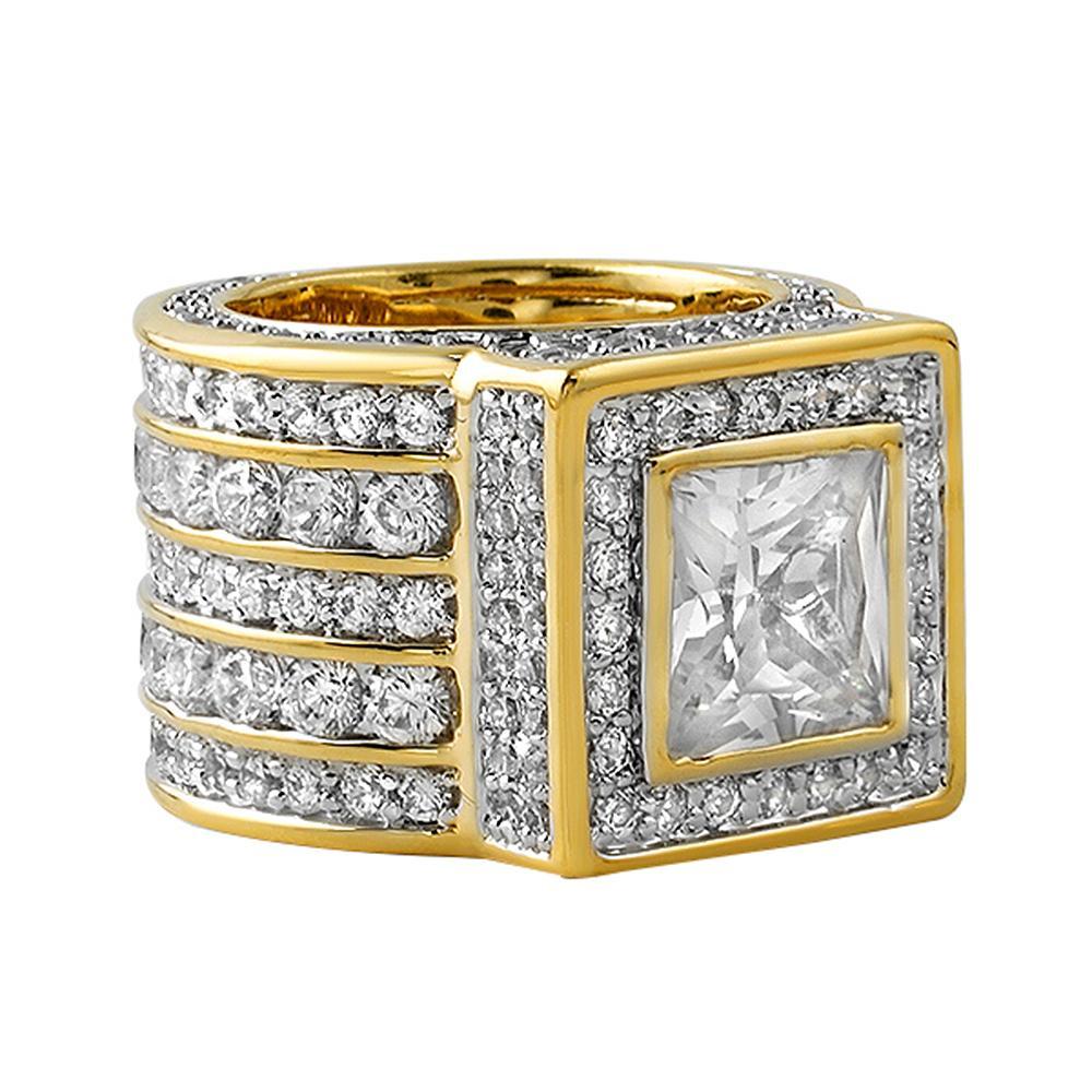 Gold .925 Silver Square President CZ Bling Ring 7 HipHopBling