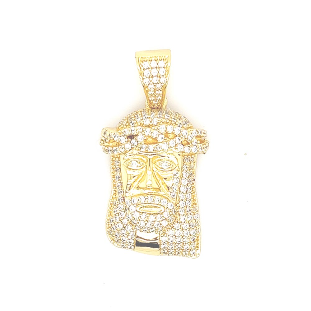 Gold .925 Sterling Silver Mini Jesus Piece VVS CZ Bling Pendant Yellow Gold HipHopBling