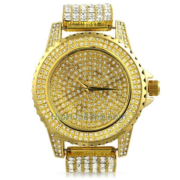 Gold All Bling Bling Custom Watch Iced Out Band 8" HipHopBling