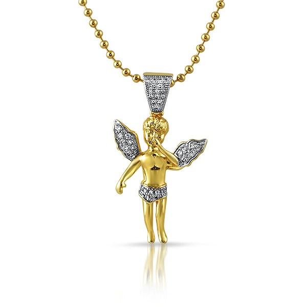 Gold Angel Micro Iced Out Gold Pendant HipHopBling