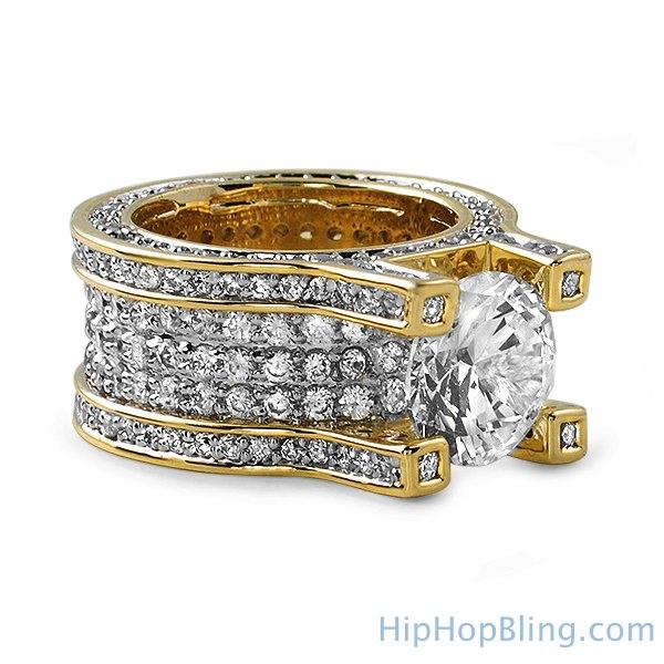 Gold Baller Solitaire Eternity Iced Out Ring 7 HipHopBling