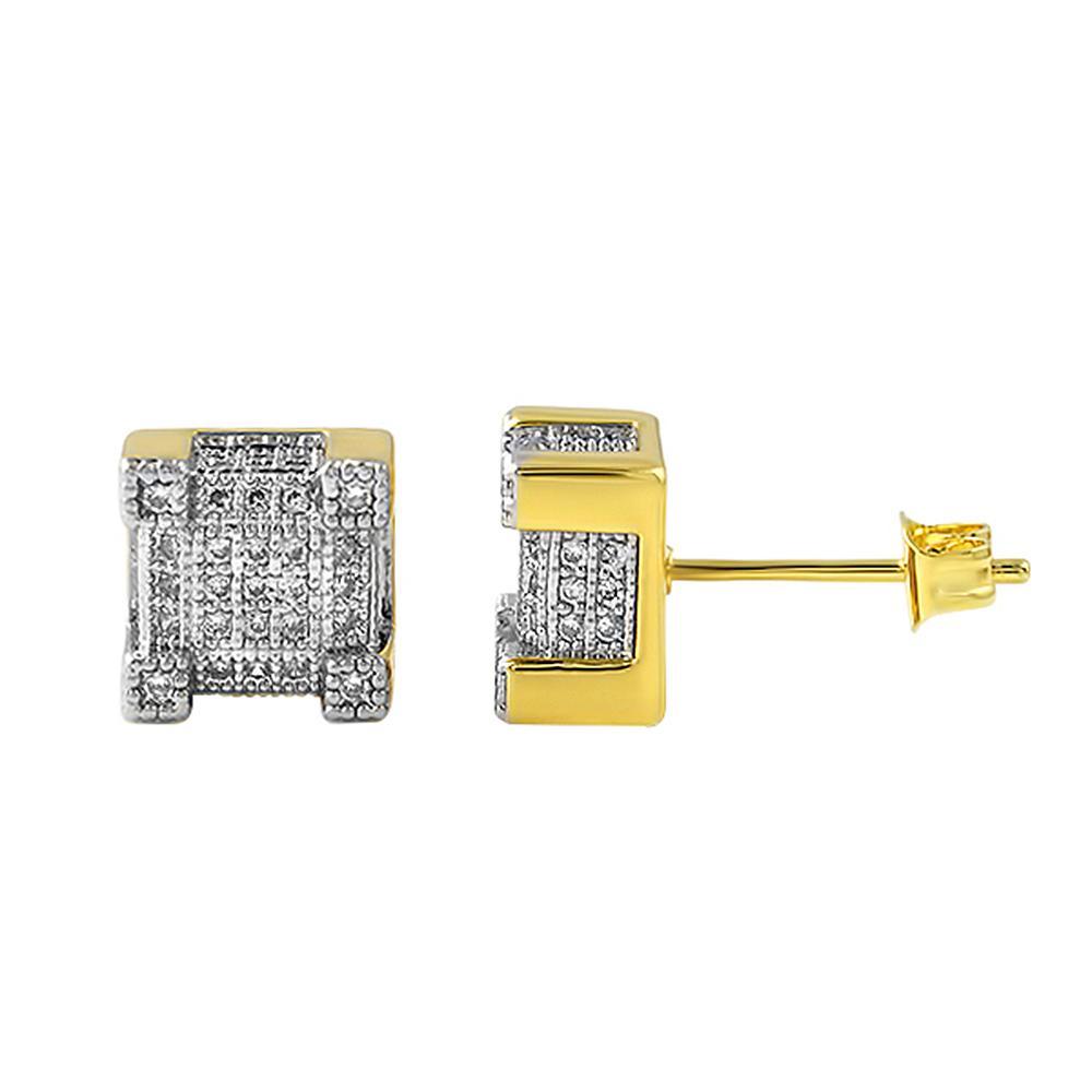 Gold Bling Bling Cube CZ Hip Hop Earrings HipHopBling