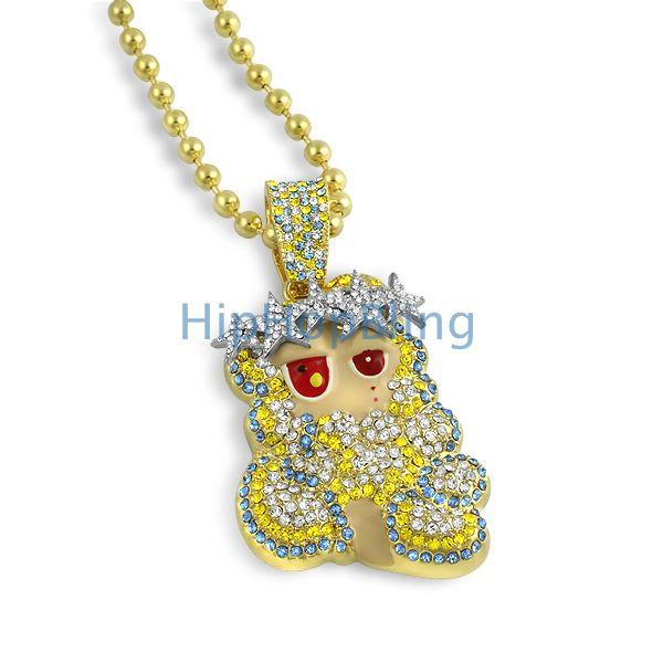 Gold Cartoon Jesus Piece Custom Made Kanye West Style HipHopBling