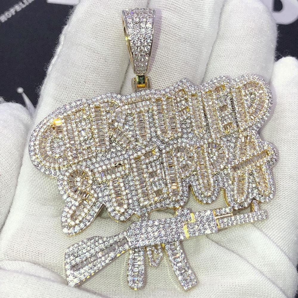 Gold Certified Steppa Baguette VVS CZ Iced Out Pendant Yellow Gold HipHopBling