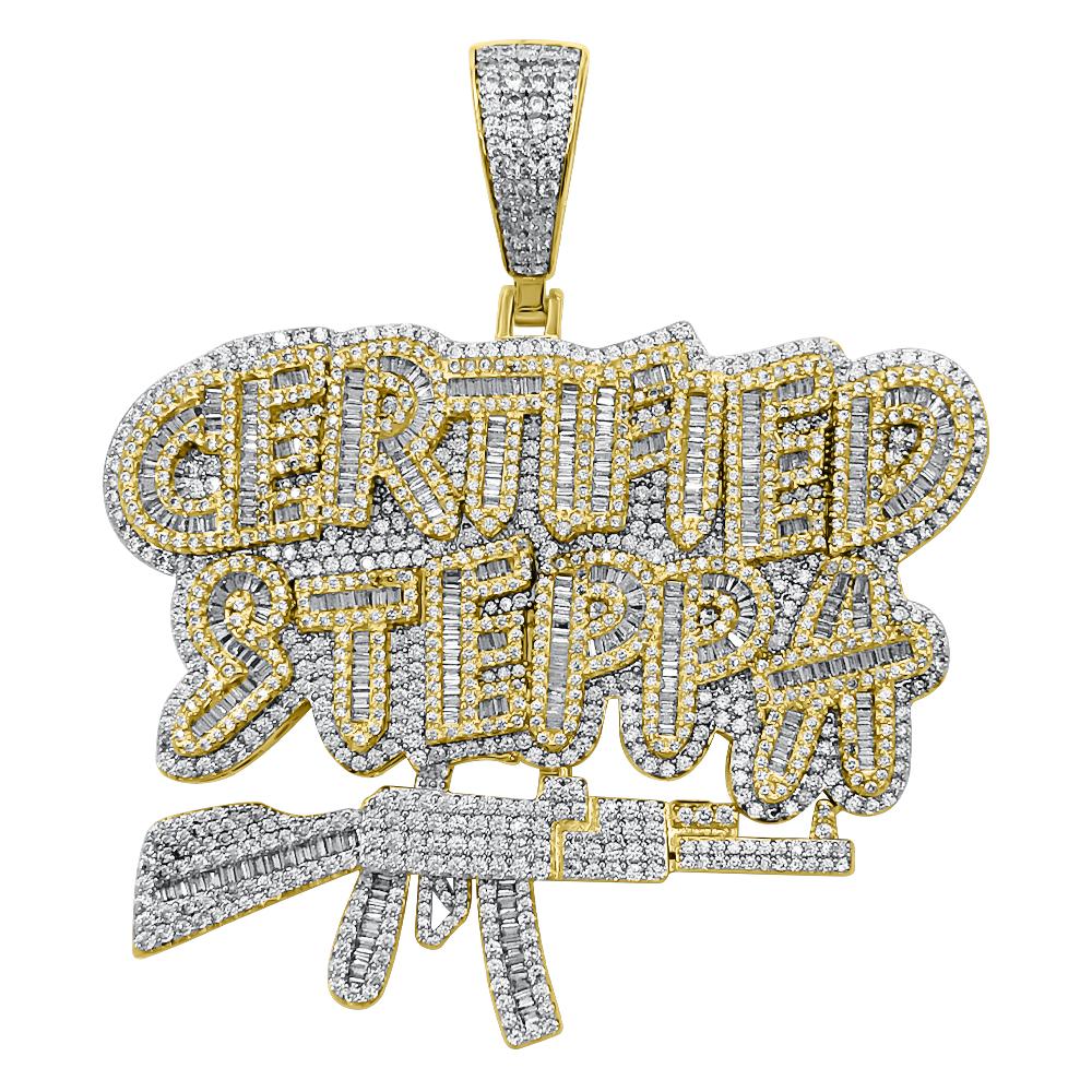 Gold Certified Steppa Baguette VVS CZ Iced Out Pendant Yellow Gold HipHopBling