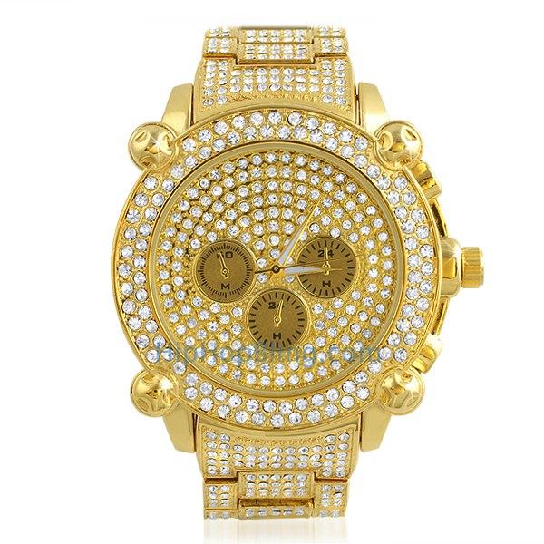 Gold Chrono Bling Bling Custom Hip Hop Watch HipHopBling