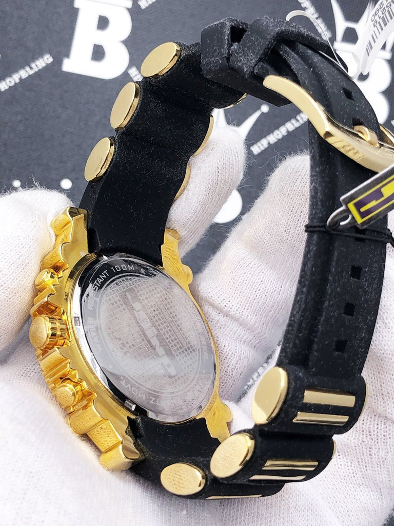 Gold Chrono Rubber .25 Carat Diamond Hip Hop Watch JoJino HipHopBling