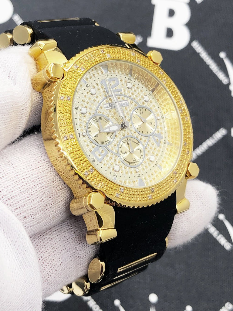 Gold Chrono Rubber .25 Carat Diamond Hip Hop Watch JoJino HipHopBling