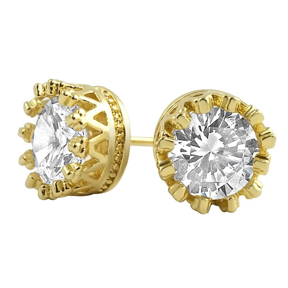 Gold Crown Round CZ Bling Bling Earrings HipHopBling