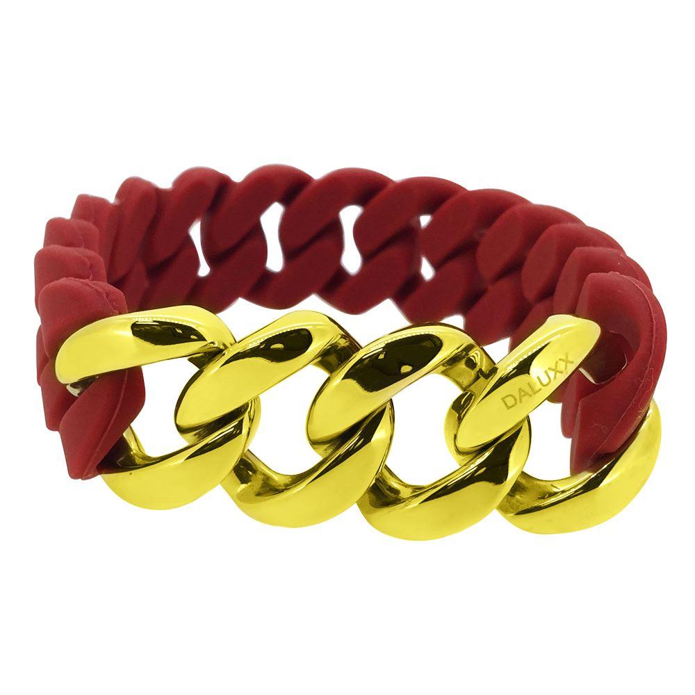 Gold Cuban Burgundy Rubber Bracelet HipHopBling