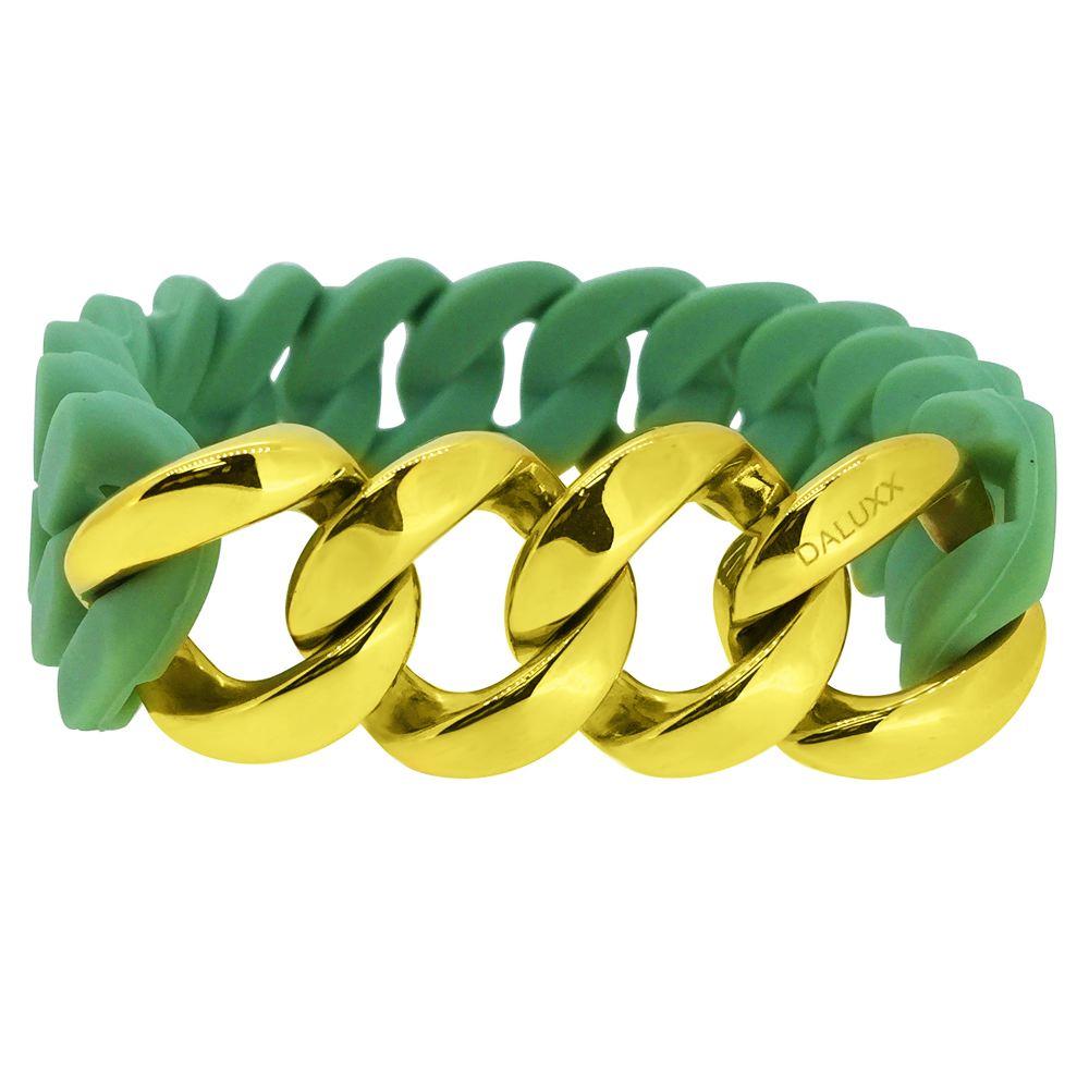 Gold Cuban Green Rubber Bracelet HipHopBling