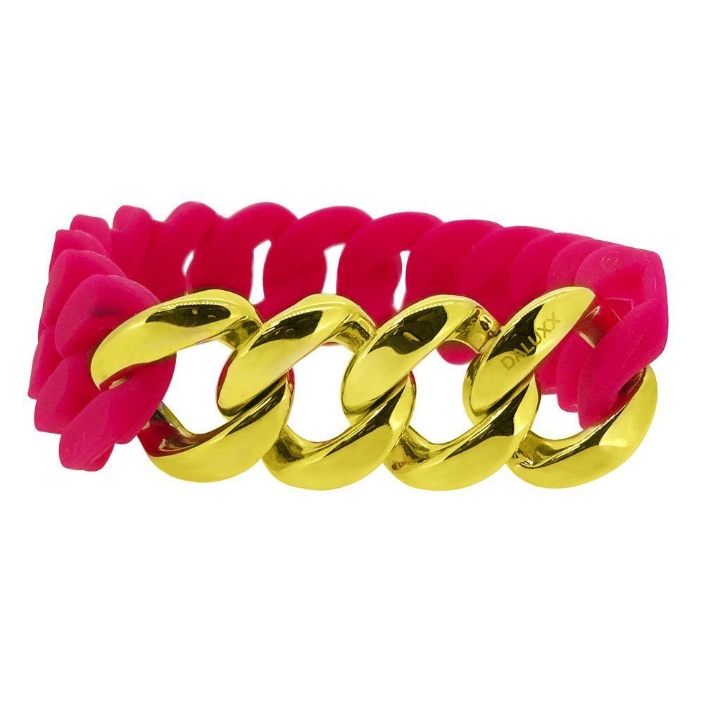 Gold Cuban Hot Pink Rubber Bracelet HipHopBling