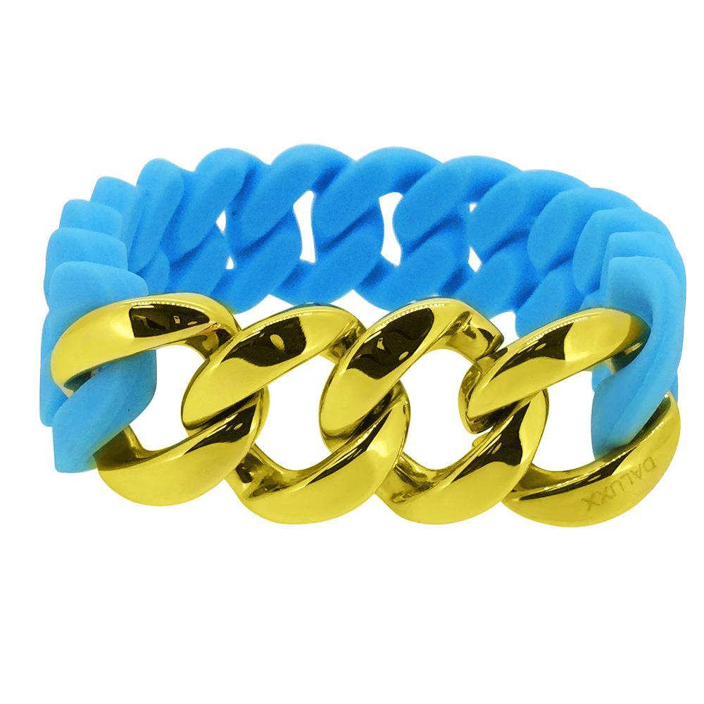 Gold Cuban Sky Blue Rubber Bracelet HipHopBling