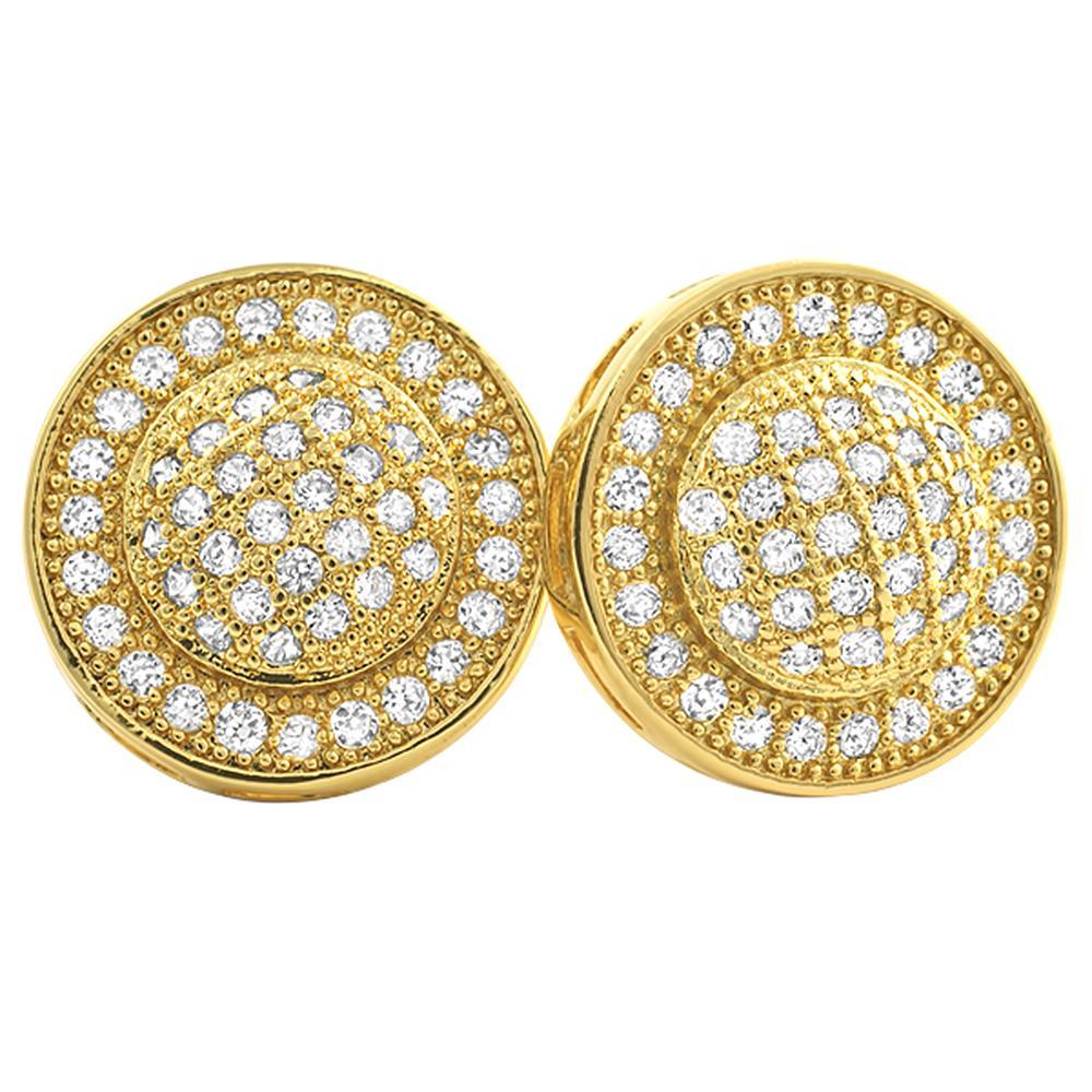 Gold Domed Circle M CZ Micro Pave Bling Bling Earrings HipHopBling