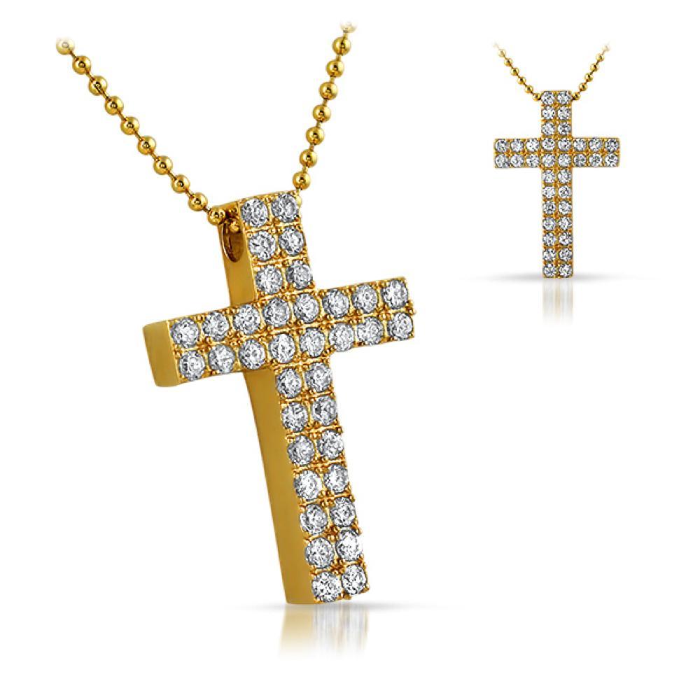 Gold Double CZ Diamond Cross 316L Pendant Only HipHopBling