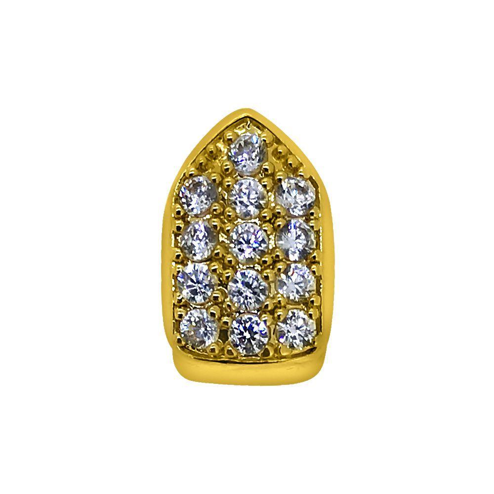 Gold Full Bling CZ Single Tooth Grillz Bottom HipHopBling