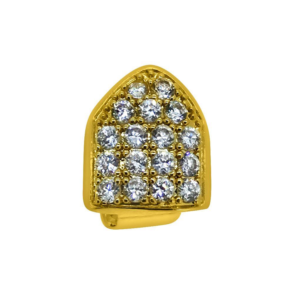 Gold Full Bling CZ Single Tooth Grillz Top HipHopBling