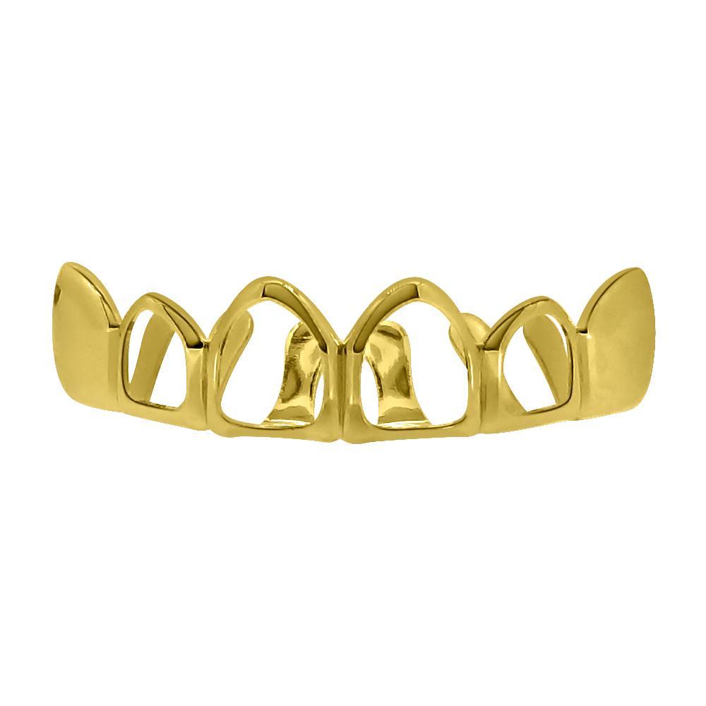 Gold Grillz 4 Open Outline Top Teeth HipHopBling
