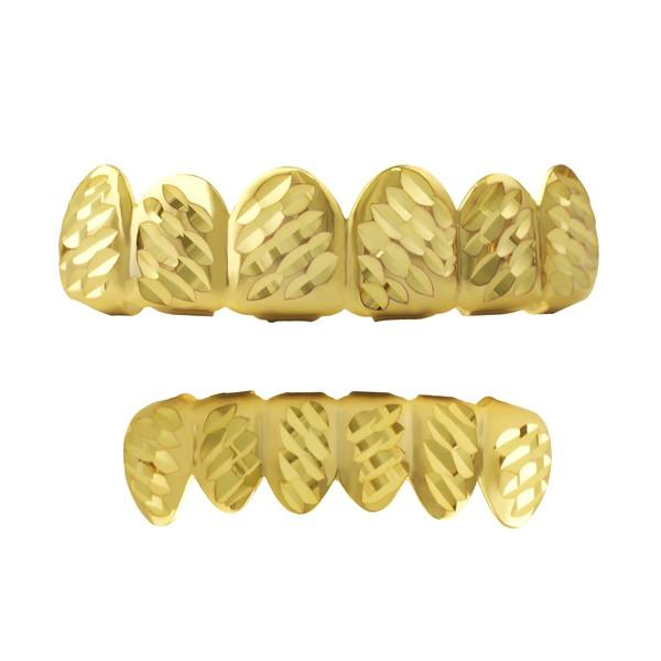 Gold Grillz Set Diagonal Diamond Cut HipHopBling