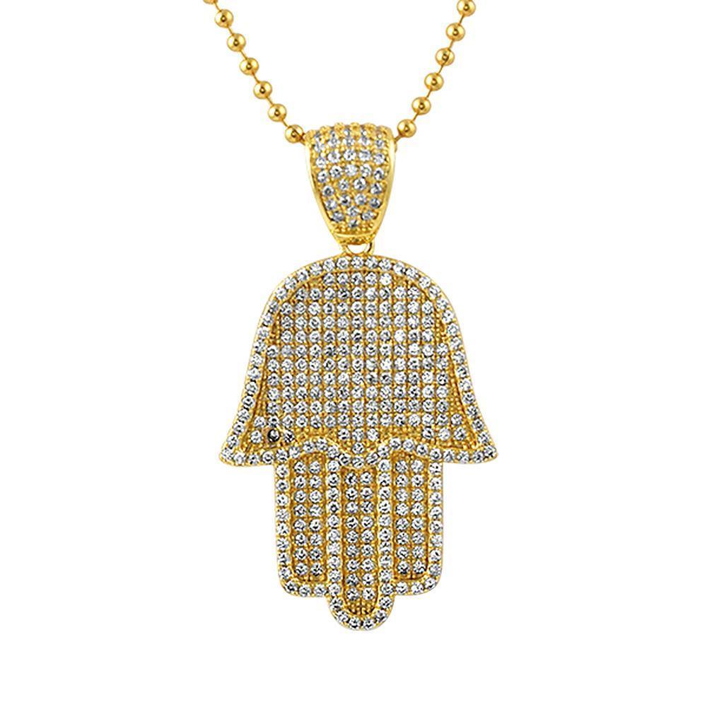 Gold Hamsa CZ Bling Bling Pave Pendant HipHopBling
