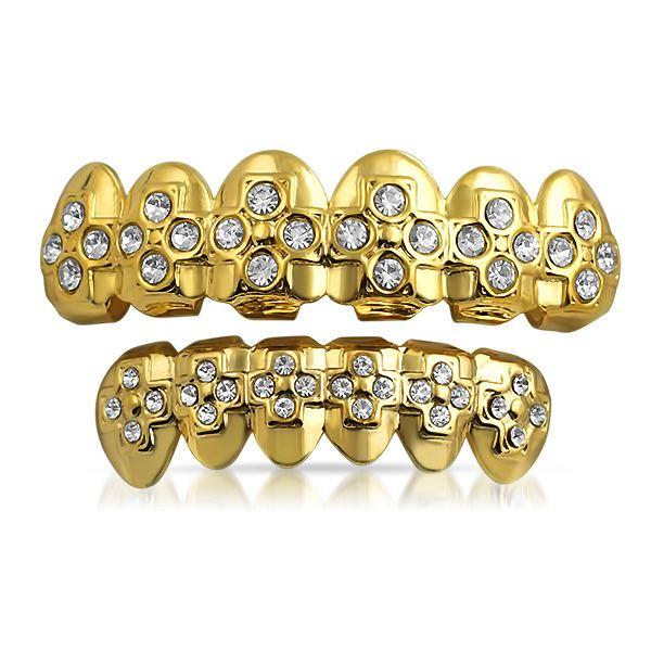 Gold Hip Hop Grillz Cross Teeth Set HipHopBling