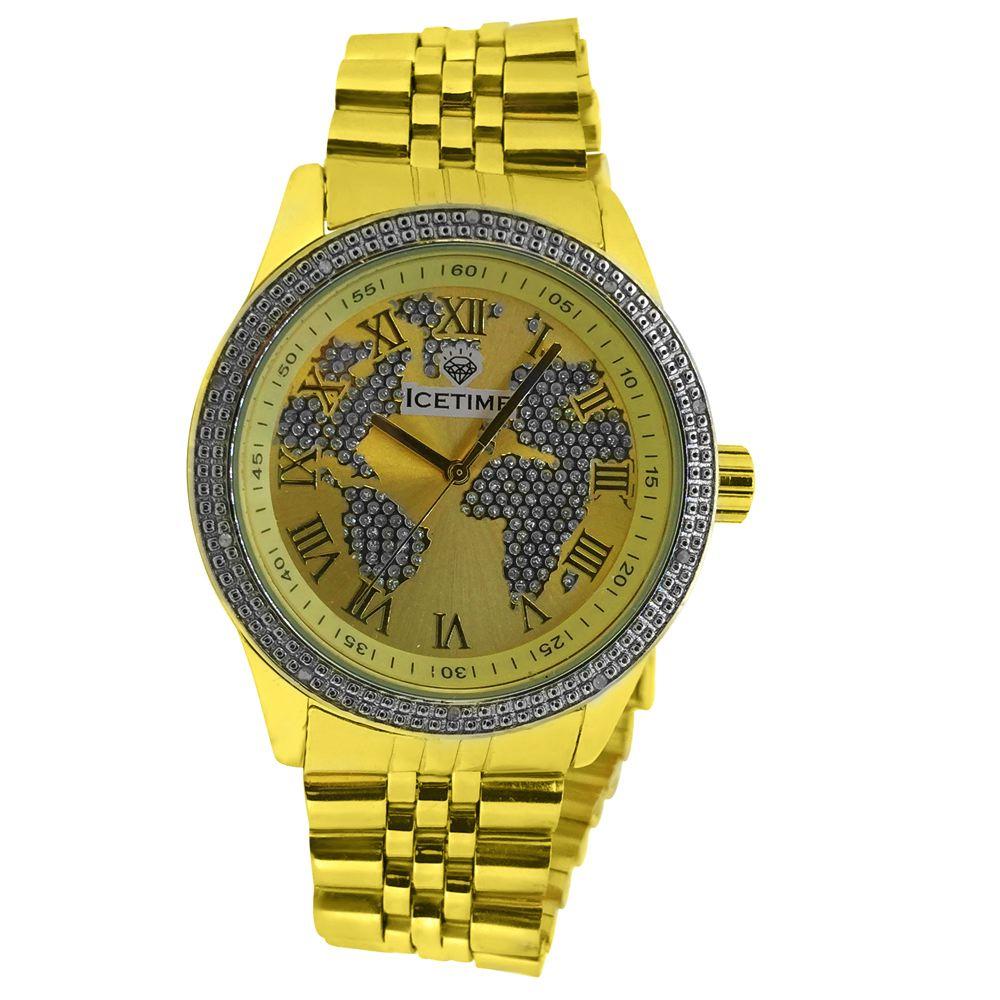 Gold IceTime Continential .10ct Diamond HipHop Watch HipHopBling