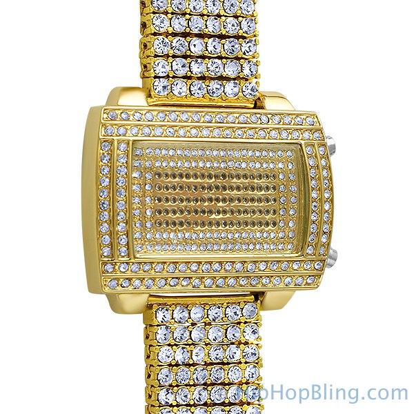 Gold LED Digital Block Custom Bling Bling Watch 7" HipHopBling