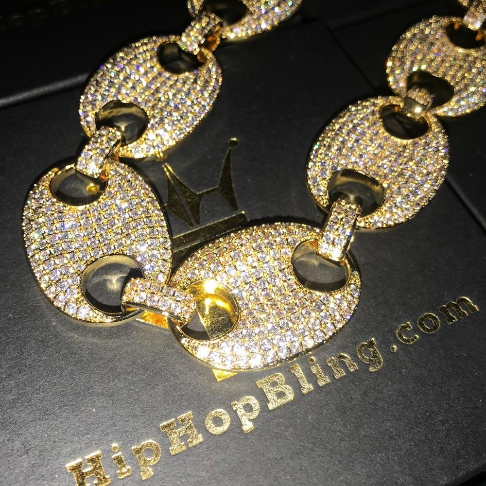 Gold Marine Link 24MM Wide CZ Bling Bling Chain 18" HipHopBling