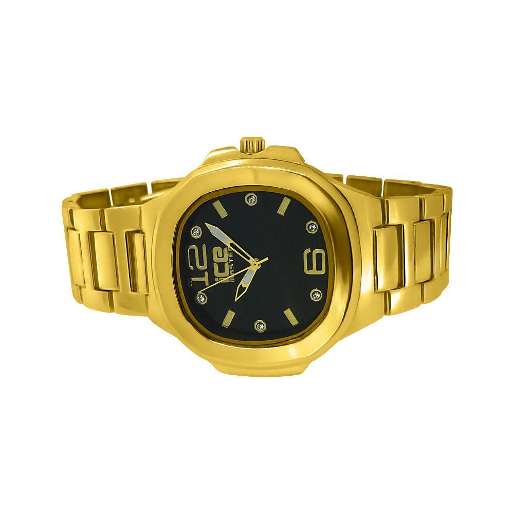 Gold Modern Fashion Metal Watch Black Dial HipHopBling
