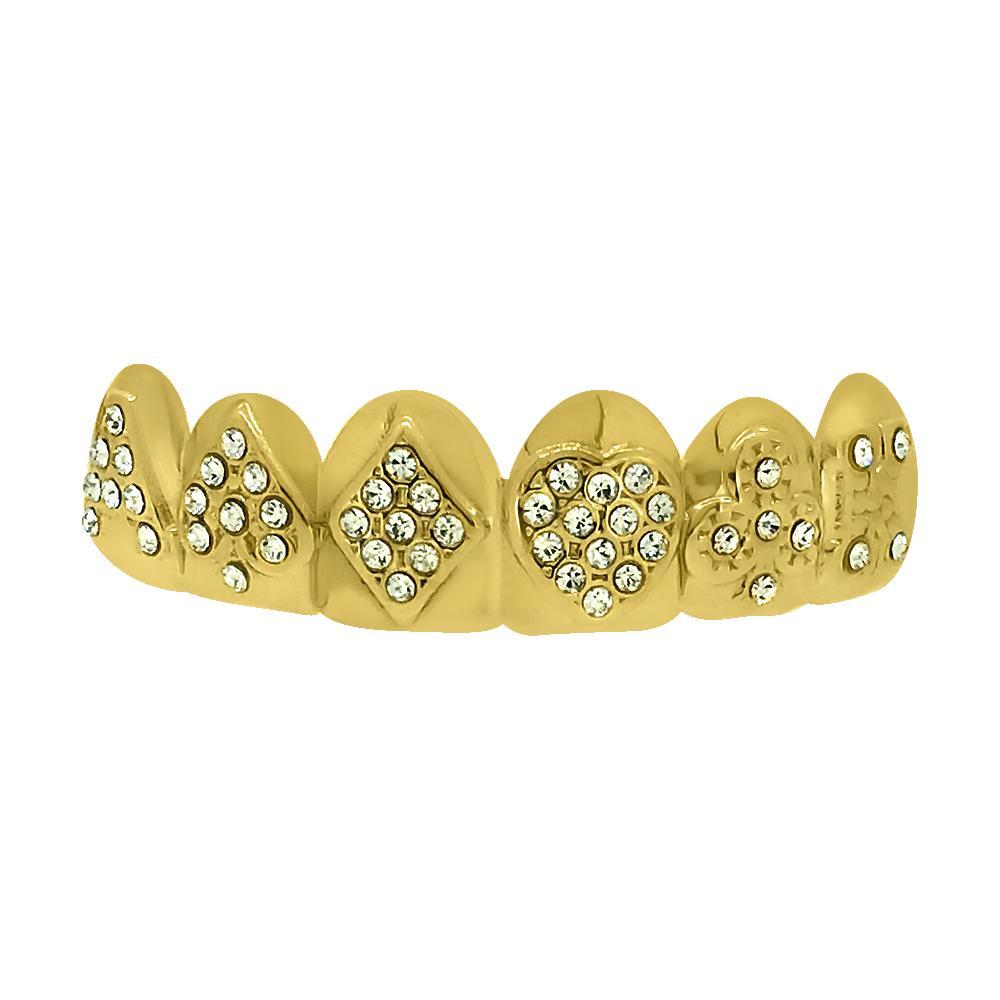 Gold Poker Grillz Top Teeth HipHopBling